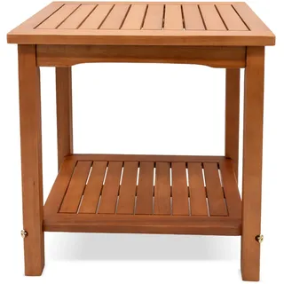 Spetebo Eukalyptus Beistelltisch geölt - 50x35 cm - Holz Garten Tisch klein mit 2 Ablagen