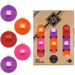 Holly & Jolly 12 Weihnachtskugeln 8cm Glas, Christbaumkugeln Weihnachtsbaumkugeln Party Time,