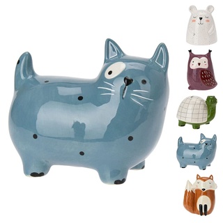 Murago - Spardose Katze - Sparschwein für Kinder Sparbüchse Jungen Mädchen Keramik Tierform Dekofigur groß Blau