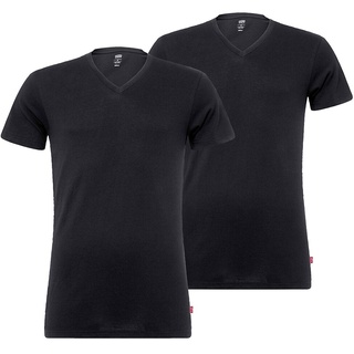 LEVI'S Herren T-Shirts, 2er Pack - V-Ausschnitt, Kurzarm, einfarbig Schwarz M