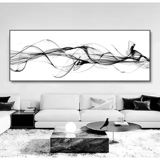 Schwarz Weiß Leinwandbild - Abstrakte Geometrie Line Set, 1-Teilig Wandbilder für Wohnzimmer, Moderne Wanddekoration Ohne Rahmen (Line, 40x120cm)