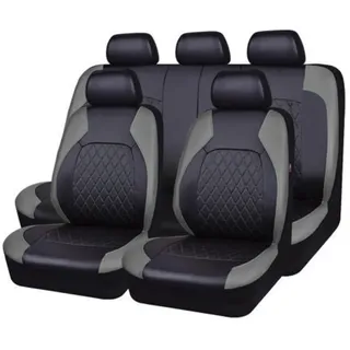GEBBEM Autositzbezüge für Ford Fiesta/Fiesta Zetec S/Fiesta Mountune/Fiesta St 2000-2023 2024, 9 Stück Leder Atmungsaktiv Bequem Sitzbezüge Auto Seat Covers Full Set, Innenraum Zubehör,Grey