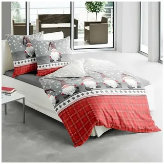 Traumschlaf Wichtelmännchen Sterne Biber Rot 135 x 200 cm + 80 x 80 cm