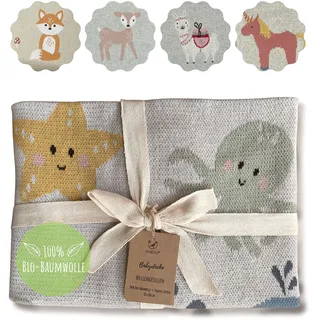 nidito Babydecke Baumwolle - 100% kuschelige GOTS Bio-Baumwolle - Meer-Tiere, Beige, Grau, Blau, Mint | Junge/Mädchen Strickdecke Neugeborenen Baby Decke Baumwolldecke Kuscheldecke Baby Geschenke