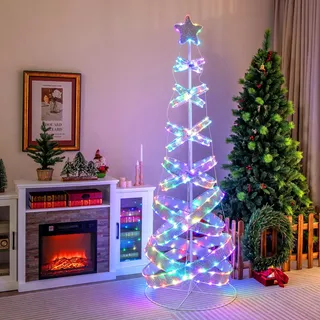 COSTWAY LED Spiral Weihnachtsbaum, 210cm beleuchteter Tannenbaum, 341 LEDs, 34 Lichtmodi, klappbar, Led Lichterbaum Spiralbaum mit Stern, Christbaum aus Polyester Metall, Weihnachtsdeko Innen Außen