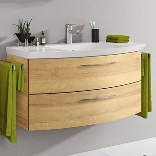 Pelipal Cassca Waschtischkombination mit Mineralmarmorwaschtisch 101 cm, mit 1 Hahnloch, Griff N1, Badmöbel, CS-MMWTR51-1010-w+CS-WTUSL02F434K438-N1-AN,
