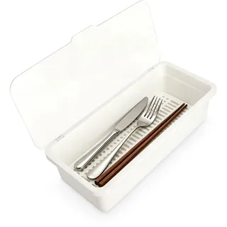 TLDBATICE 1 Stück Besteckkasten mit Deckel, Besteck Aufbewahrung Schmal aus PP Kunststoff mit Abnehmbarer Abtropfschale, Besteckbox für Küche Studentenwohnheim Outdoor Picknick