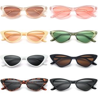 Unning 8 Stück Cateye Sonnenbrille Damen,Vintage Lustige Kleine Schmal Sonnenbrillen Party Retro Bunte Katzenaugen Brille Set für Damen Frauen