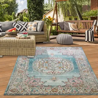Teppich-Traum In- & Outdoor Teppich Vintage Blumen Türkis 200x290 cm