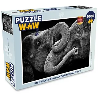 MuchoWow Puzzle Knuddelige Elefanten in Schwarz und Weiß, 1000 Puzzleteile, Foto-Puzzle, Bilderrätsel, Puzzlespiele, Klassisch schwarz 48 cm x 68 cm x 2 cm