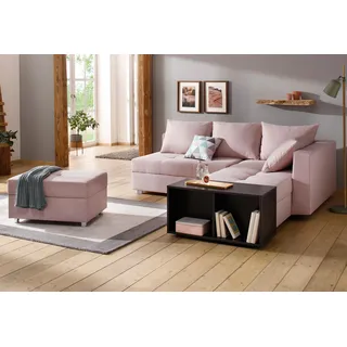 Home Affaire Ecksofa Italia L-Form, B: 217 cm, Bettfunktion, Bettkasten & 1 Zierkissen, Federkern rosa