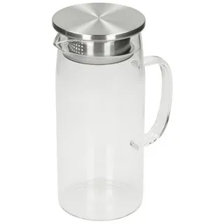 elasto Wasserkaraffe Glaskaraffe mit Deckel und Sieb 1 Liter aus Borosilikatglas weiß