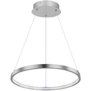 Hängeleuchte LED Lampen Ring silber rund Pendelleuchte Wohnzimmer hängend Modern, aus Metall in Nickel-Matt Opal, 1x LED 19W 900Lm warmweiß, TxH 38,5x120 cm