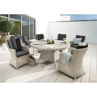 Destiny Sitzgruppe LUNA 6 Sessel + Tisch Ø150x75cm + Drehteller, vintage weiß