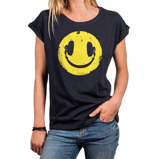 MAKAYA Print-Shirt - Coole Ausgefallene Damen Oberteile mit Aufdruck - Sommer Top (Kurzarm, Schwarz, Blau, Grau) Baumwolle, große Größen blau M