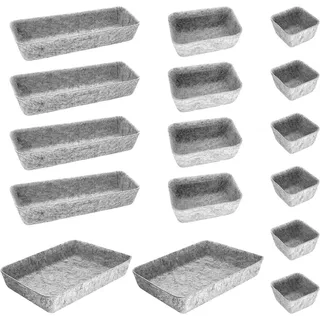 Schubladen Organizer Set 16 Stücke, Polyester Filz, 4 Größen, hellgrau, für Büroaccessoires