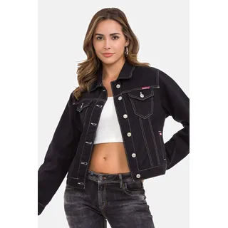 Cipo & Baxx Damen, Jeansjacke Oversize Lang Denim Frezeitjacke WJ212 schwarz, XL, - XL