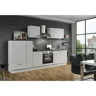 Menke Küchenzeile Classic  (Breite: 300 cm, Weiß, Dekor Arbeitsplatte: Marmoroptik, Mit Elektrogeräten)