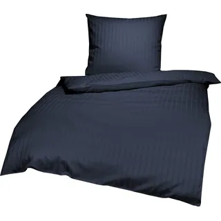 Lorena Textil Verona Mako-Satin Bettwäsche Baumwolle (Nachtblau, 135x200 cm + 80x80 cm)