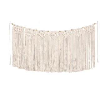 POFEIKTS Boho-Fenstervorhänge über dem Bett, Dekoration, Makramee-Vorhänge, Volant mit Perle für Küchen, Wandbehang, 119x71 cm, Volant, kurze Tür, für Schlafzimmer, Badezimmer, Wanddekoration