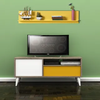Modernes gelbes Wandregal, 120 x 25 x 20 cm | 100% melaminbeschichtete Spanplatte, 16 mm stark | Stilvolle Aufbewahrung für Zuhause und Büro
