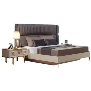JV Möbel Schlafzimmer Garnitur Bett Nachttische Schminktisch, Beige Holz 4tlg