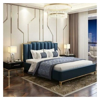 JVmoebel Lederbett, Modernes Design Bett 180x200 Leder Hotel Metall Betten Doppel Ehe blau