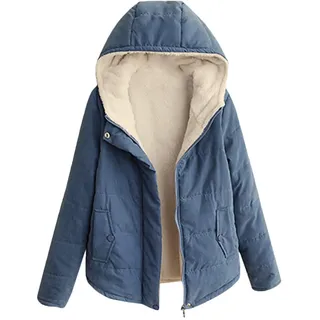 Minetom Winterjacke Damen Mädchen Winddichte Mantel mit Kapuze Plüsch Knopf Tasche Kapuzenjacke Warme Winter Jacke Parka B Blau 46 - 46