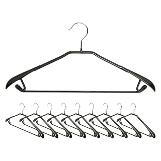 Grinscard Kleiderbügel Antirutsch Bezug - Schwarz 10er Set - Metall Kleiderhalter Breite Schulterauflagen für Anzüge Blusen