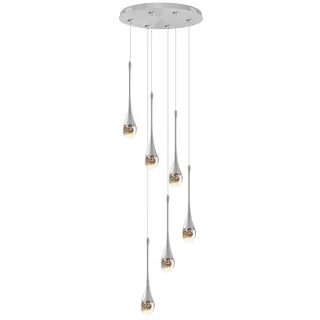 CNMKLM Moderne Kristall-Pendelleuchte Hohe Decke Dimmbar LED-Hängelampe Blase Spirale Regentropfen Hängeleuchte Villa Duplex Speisesaal Treppenhaus Kücheninsel Hängende Beleuchtung(Silber,6-Lights)