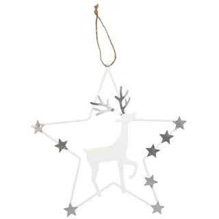 MICA Adventskranz Dekohänger Stern mit Hirsch - weiß/silber - ca. 26,5 cm silberfarben