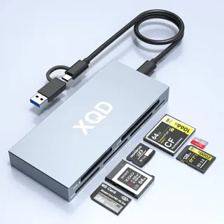10Gbps XQD SD Kartenlesegerät 6 in 2 Multi Card Reader, USB Speicherkartenleser für XQD Card/Sony G/M Series, Lexar 2933x/1400x,CF/XD/MS/TF/SD,USB-C + USB-A Memory Card Reader für Windows/Mac OS/Linux