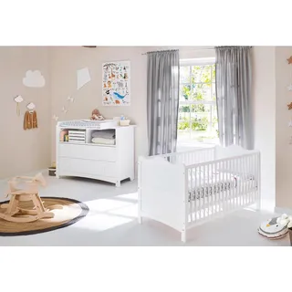 Pinolino Babyzimmer Pinolino Florentina, Weiß, Holzwerkstoff, Kiefer, teilmassiv, 2 Schublade(n) Schubladen, 76x85x146 cm, zum Juniorbett umbaubar, höhenverstellbar, Sprossen mit Normabstand, Aufbauanleitung im Karton, Lattenrost inklusive, Schlupfsprossen, Babymöbel, Babyzimmer-Sets