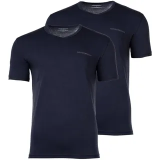 Emporio Armani T-Shirt 2er Pack - CORE LOGOBAND V-Neck, Regular Fit, Stretch Cotton blau, M