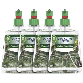 Air Wick Active Fresh – Aeorosolfreier, automatischer Lufterfrischer – Raumduft Festive Pine Bliss – 4 x 228 ml Nachfüller