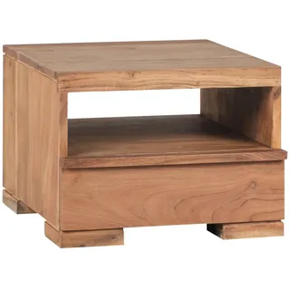KADIMA DESIGN Nachttisch MUMBAI Massiv-Holz Akazie Nacht-Kommode 30 cm 1 Schublade Ablage Nachtschrank Landhaus-Stil