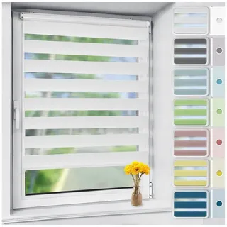Doppelrollo rollos für Fenster ohne Bohren 130cm, OUBO, Lichtschutz, freihängend, mit Klemmträger, Klemmfix, livhtdurchlässig und verdunkelnd weiß 35 cm x 130 cm