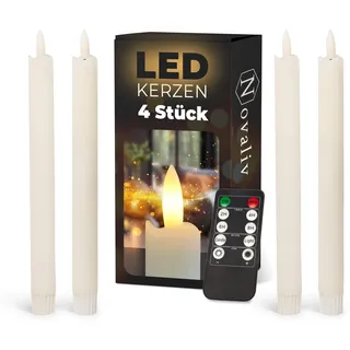 Stabkerzen LED mit Timer WEISS 4 Stück WEISS indoor - 6 Stunden - ECHTWACHS 23cm Höhe für Kerzen 2,2cm Durchmesser 2 AAA Batterien notwendig LED Stabkerzen flackernde Flamme bewegliche Flamme Licht
