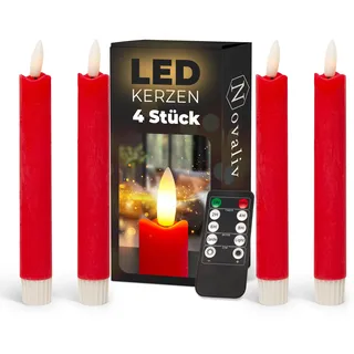 Stabkerzen LED mit Timer ROT 4 Stück ROT indoor - 6 Stunden - ECHTWACHS 18cm Höhe für Kerzen 2,2cm Durchmesser 2 AAA Batterien notwendig LED Stabkerzen flackernde Flamme bewegliche Flamme Licht