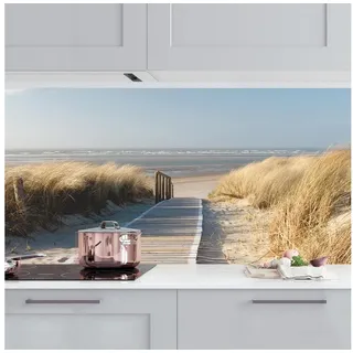 Bilderdepot24 Küchenrückwand beige dekor Natur Strand Meer Ostsee Strand Wandverkleidung Küche, (1-tlg., Nischenrückwand - für Fliesenspiegel ohne Bohren - matt), Spritzschutz Rückwand Küche Herd - Folie selbstklebend versch. Größen beige 245 cm x 70 cm