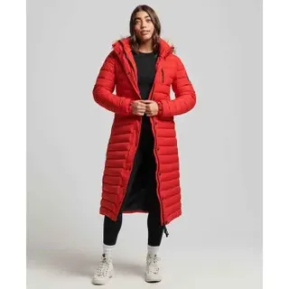 Superdry für Damen. W5011565A Langer Steppmantel mit Kapuze Fuji rot (XS), Lässig, Recyceltes Polyester, Nachhaltig