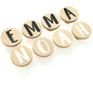Personalisierte Wandhaken aus Eiche und Walnuss, Holz, Rund, Kleiderhaken, Garderobe, Schlafzimmer, Badezimmer, Kinderzimmer, Deko, Text, Name, Buchstaben (Eiche)