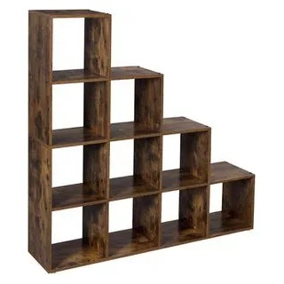 Vasagle Bücherregal LBC10BX, braun, vintage, Stufenregal, Holz, 129,5 x 129,5 x 29cm, 10 Fächer
