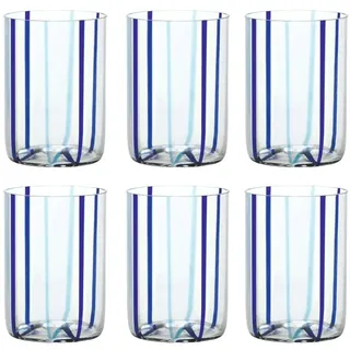 Tirache Zafferano Glas aus zweifarbigem Borosilikatglas Aquamarinblau, Schachtel mit 6 Stück