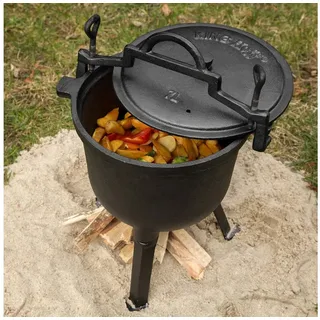 King Hoff Kochtopf Gusseisen Camping-Kochtopf 8L, Lagerfeuer-Topf emailliert Beine 15kg, 8L gusseiserner Lagerfeuertopf mit Beinen weißer Emaille-Beschichtung schwarz