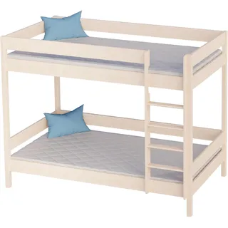 KidsComfort Etagenbett 180x90 cm Gebleichte Eiche Mit Schaumstoffmatratzen Hochbett +6 Jahre Stockbett Aus Holz Für Kinder Mit Rausfallschutz I Platzsparendes Kinderbett