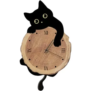 LOVIVER Wanduhr mit Katzenmotiv und schwingendem Schwanz, stilvoll, modern, dekorative Pendeluhr für die Inneneinrichtung von Küche, Zuhause, Kinderzimmer, Style A