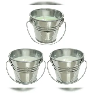 Decoris 3 Citronella Kerzen 6cm im Metalleimer mit Henkel Outdoor Duftkerzen Garten Balkon Draußen gegen Mücken Insekten Mückenkerzen Mückenschutz Eimerkerzen