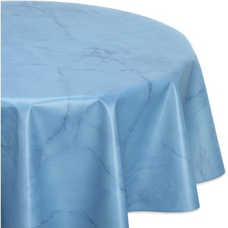 Wachstuchtischdecke abwischbar, OVAL RUND ECKIG, fleckenabweisende Gartentischdecke Marmorstein, zuschneidbare Wachstuch Tischdecke (Oval 140x180 cm, Hellblau)