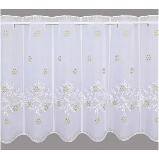 atelier alles-Spitze Hochwertige Scheibengardine Goldener Winterzweig | Winter- und Weihnachts-Scheibenhänger mit Vogtländischer Stickerei in Weiß und Gold | Höhe x Breite 55 x 176 cm